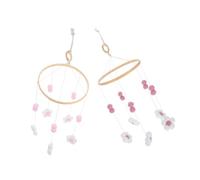 WATIIFUFU 2pcs Boho Mobile Nordic Pom Pom Flower Wind Chime for Nursery Decoration Calming Crib Hanging with Gentle Lullaby Sounds
