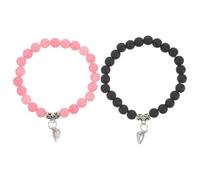 WATIIFUFU 2pcs Couples Heart Magnet Bracelets Matching for Boyfriend and Girlfriend Frosted Black and Rose Quartz Elastic Jewelry for Long Distance Love Valentines