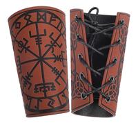 WATIIFUFU 2pcs Embossed Pu Leather Nordic Style Arm Bracers Adjustable Medieval Wrist Guards for Men Cosplay Costume Accessories with Straps for Festival and Stage Plays Brown