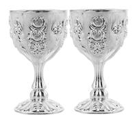 WATIIFUFU 2pcs Embossed Silver Metal Wine Goblets Vintage Medieval Style Drinking Chalices for Cocktails Liquor Home Decor Wedding with Sturdy Build