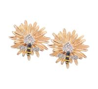 WATIIFUFU 2pcs Rhinestone Daisy Bee Brooch Pins for Women Floral Lapel Pins with Secure Back Elegant Suit Scarf Accessories Nature-inspired Backpack Button Badge
