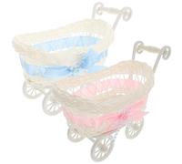 WATIIFUFU 2pcs Shower Candy Baskets Set, Woven Faux Rattan Pram Basket in Blue and Pink, Wedding Party Favor Decoration for Shower and Party Supplies