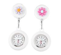 WATIIFUFU 2pcs Silicone Nursing Pocket Watches for Women with Accurate Time and Anti-Fall Features, White Daisy Design, Delicate Craftsmanship, Nurse Hanging Chest Watch for Doctors