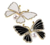 WATIIFUFU 2pcs Vintage Butterfly Brooch with Rhinestone Crystal and Enamel Pearl Elegant Insect Lapel Pin for Women S Coat Suit Scarf Accessories Wedding and Birthday Jewelry Black White