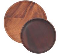 WATIIFUFU 2pcs Wood Plates Multipurpose Salad and Fruit Serving Plates Heat Resistant Round Wooden Tableware for Housewarming and Coffee Shops