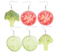 WATIIFUFU 3 Pairs Vegetable Dangle Earrings Cute Acrylic Earrings for Women Fun Party Jewelry with Broccoli Cucumber Tomato Design