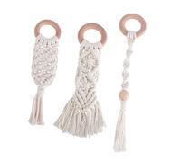 WATIIFUFU 3 Pcs Cotton Rope Woven Beech Wood Teether Toy Grinding Rod for Babies Infant Oral Care Natural Molar Teeth Stick Set for Early Development