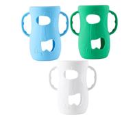 WATIIFUFU 3pcs Large Baby Bottle Silicone Sleeve Handles for Glass Bottles, Food-Grade Nursery Protector Covers in Blue, White, and Green for Infant Feeding and Anti-Breakage