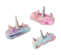 WATIIFUFU 3pcs Unicorn Shower Hair Bands Elastic Makeup Headbands for Face Washing and Skincare Soft Coral Fleece Non-damaging Head Wraps for Women and Teen Blue Pink
