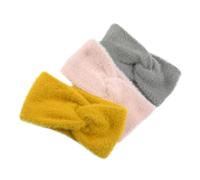 WATIIFUFU 3Pcs Winter Knot Headbands for Women Wide Cross-knit Plush Ear Warmer Hairbands in Gray Pink Mustard Soft Warmth Fleece Head Wraps for Cold Weather and Outdoor Use