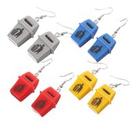 WATIIFUFU 4 Pairs Trash Bin Earrings Funny Dangling Costume Jewelry for Women Festival Party Lightweight Unique Accessory in Yellow Red Gray Blue