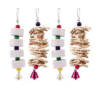 WATIIFUFU 4 Pcs Bite-resistant Parrot for Pet Birds with Cuttlefish Bone and Corn Flake Material, Wear-resistant Hanging Bird Chew for Cage Play and Teeth Grinding