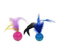 WATIIFUFU 4pcs Cat Set with Built-in Bell Rolling Balls, Fluffy Teasing Interactive Cat Ball for Indoor Play, Blue and Pink Paw Print Design, Kitten Activity Pet Supplies