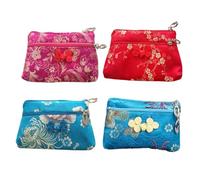 WATIIFUFU 4PCS Chinese Silk Coin Purse Small Zipper Jewelry Pouches Ethnic Style Compact Storage Bags for Daily Shopping and Parties Random Color