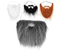 WATIIFUFU 4Pcs Cosplay Beards Set for Men, Gnome and Dwarf Faux Beards in White, Black, Brown, and Grey, Pre-Cut Performance Props for Party Costume and DIY Crafting