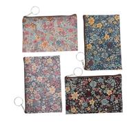 WATIIFUFU 4pcs Cute Small Coin Purse Set with Flower Prints, Cotton Cloth Zipper Wallets for Women, Portable Change Pouches for Everyday Use, Compact Tiny Wallets in Black, Blue, Gray, and Cream