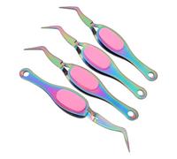WATIIFUFU 4pcs Precision Craft Reverse Tweezers with Soft Grip Bent Fine Point for Jewelry Making DIY Electronics Lab Work Cross Locking Design for Secure Micro Component Handling