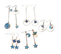 WATIIFUFU 5 Pairs Asymmetric Moon Star Earrings for Women Elegant Dangling Planet and Star Jewelry Vibrant Long Fashion Earrings Gift for Wife Girlfriends
