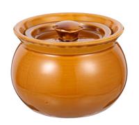 WATIIFUFU 500Ml Ceramic Stew Pot with Lid Brown Clay Soup Bowl for Kitchen Cooking Dining with Bamboo Trivet Household Earthenware Pot