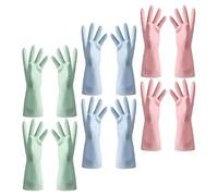 WATIIFUFU 6 Pairs Reusable PVC Kitchen Washing Gloves Non-slip Protective Cleaning Mittens for Dishes Laundry Household Chores with Improved Grip in Blue Green Pink