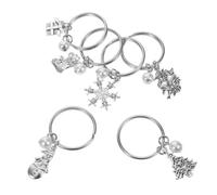 WATIIFUFU 6pcs Christmas Keychain with Snowman Snowflake Tree Stocking Bells and Faux Pearl Accents Festive Metal Holiday Charms for Bag Accessories Tree Decorations and Party Favors Gift