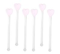 WATIIFUFU 6Pcs Glass Cocktail Stirrers with Heart Design Ergonomic Beverage Rods for Home Bar Party Use Reusable Mixing Sticks for Drinks