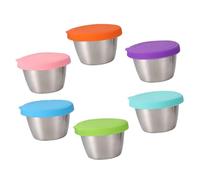 WATIIFUFU 6Pcs Stainless Steel Small Dipping Bowls with Flexible Silicone Lids Condiment Dishes for Home and Restaurant Use Sauce Cups