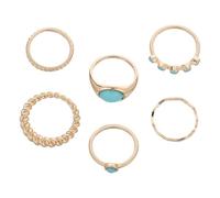 WATIIFUFU 6pcs Vintage Turquoise Stackable Rings Set with Gemstones Boho Western Style Lightweight Cocktail Jewelry for Women Ergonomic Retro Statement