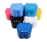 WATIIFUFU 8pcs Denture Bath Soaking Box Set, Fruit-Shaped Waterproof False Teeth Storage Containers in Blue, White, Pink, Yellow, Black, Purple, and Teal for Travel and Daily Denture Care