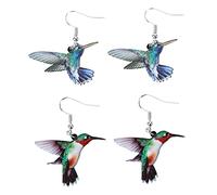 WATIIFUFU Acrylic Bird Drop Earrings 2 Pairs Hummingbird Owl Parrot Design Ear Drops Fashion Earrings for Girls Party Wear Ear Decor