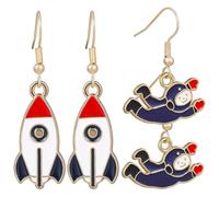 WATIIFUFU Astronaut Dangle Earrings for Women and, 2 Pairs Lightweight Drop Earrings Space Rocket Pendant Jewelry for Fashion Accessories