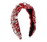 WATIIFUFU Christmas Knotted Jeweled Headband for Women and Retro Wide Pearl Hairband Fabric Holiday Hair Accessory with Elegant Knot Design Vintage Style for Christmas Celebrations and