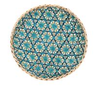 WATIIFUFU Creative Hand-woven Bamboo Wall Hanging Storage Tray Natural Round Woven Basket for Home Decor Portable and Practical Blue Wall Basket for Indoor Beauty and Party Display
