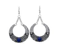 WATIIFUFU Earrings Vintage Ethnic Style with Blue Gemstone Drop Earrings Bohemian Attractive Design Alloy Material for Women Suitable for Business and Public Relations