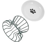WATIIFUFU Elevated Ceramic Cat Bowl Set with High Green Iron Stand Whisker-Friendly Raised Pet Feeding Dish Anti-Tip Cat Food and Water Bowl