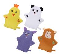 WATIIFUFU Exfoliating Bath Gloves Rich Foaming and Oil Removal Features 4pcs with Adorable Cartoon Animals, Polyester Material for Gentle Body Scrub and Bath Supplies
