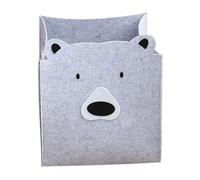 WATIIFUFU Felt Laundry Bin Handles Small Felt Storage Basket Sturdy Laundry Hamper for Bedroom and Toy Organizer Gray Bear Design