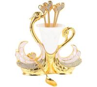 WATIIFUFU Golden Metal Swan Dessert Spoon with Holder, Creative and Practical Design, Humanized Handle for Wide Range of Uses, for Ice Cream, Cake and Household Serving