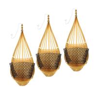 WATIIFUFU Hanging Orchid Planter Handcrafted 3pcs Bamboo Woven Basket with Metal Hook Lightweight Bamboo Elegance Efficient Control Outdoor Hanging Flower Pots Holder for Plants and Orchids