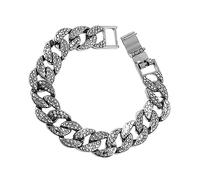 WATIIFUFU Hip Hop Chain Bracelet Men Link Silver Alloy Rhinestone Sparkle Accessory for Special Occasions and Rapper Style