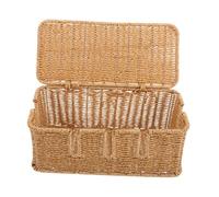 WATIIFUFU Imitation Rattan Cable Organizer Box with Five Openings Handwoven Cord Hider for Desk Power Cord Management Decorative Cable Storage Bin for Office and Home Workspace Optimization