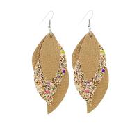WATIIFUFU Khaki Leather Dangle Earrings with Sequins for Women Stylish Ear Drops for Casual Party Wear Unique Three Design Fashion Lovers
