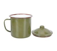 WATIIFUFU Large Capacity Enamel Water Mug with Cover for Hot Drinks, Retro Style Green Drink Cup Featuring Comfortable Grip and Prevention from Hurting Mouth Or Hand, for Drinking Latte Or