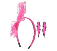 WATIIFUFU Neon Lace Bow Headband Dainty Drop Earrings Set for Women Vibrant Neon Party Accessories for Theme Events Eye Catching Fashion Earrings for Halloween Celebrations
