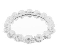 WATIIFUFU Pearl White Mirror Rose Flower Decorative Tray, European Style Round Vanity Tray for Jewelry, Perfume, and Snack Storage, Multi-Purpose Vanity Organizer for Bathroom and Dressing