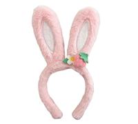 WATIIFUFU Plush Bunny Ear Headband for, Pink Rabbit Ear Hair Hoop with Heart Strawberry Design, Cute Animal Headband for Party, Photo Prop, Easter and Cosplay Accessories