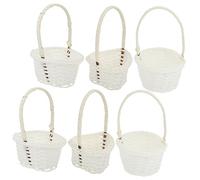 WATIIFUFU Portable White Basket with Lid 6pcs Mini Fruit Basket for Photographing Photo Prop Strong Plastic and Wood Woven Lightweight for Window Display