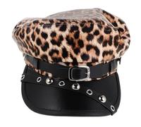 WATIIFUFU Pu Leather Jungle Print Hat for Women with Flat Top Shape, Leopard Print Beret Hat Featuring Dirt and Wear Resistance, for Outdoor Adventures and Street Fashion Brown