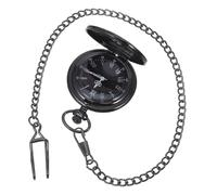 WATIIFUFU Retro Classic Roman Numerals Pocket Watch with Dual Display Dial Black Face Thick Chain Flip Watch Steampunk Style Timepiece for Men and Women and Decorative