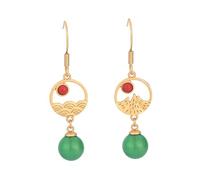 WATIIFUFU Retro Natural Agate Dangle Earrings for Women and Elegant Chinese Style Emerald Jewelry Accessory Comfortable Lightweight Fashion Gift for Birthday Anniversary and Daily Wear